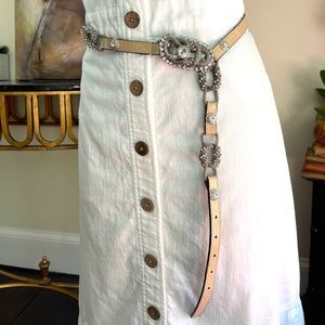 De Lonti Charm Rhinestone Genuine Leather Belt L